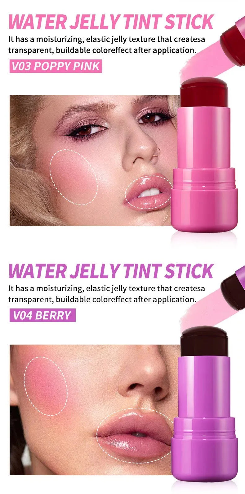 4 Colors Jelly Blush Stick Lip Balm Eyeshadow 3-in-1 Multi-Use Matte Blush Moisturize Brighten Lip Gloss Beauty Trend Shop