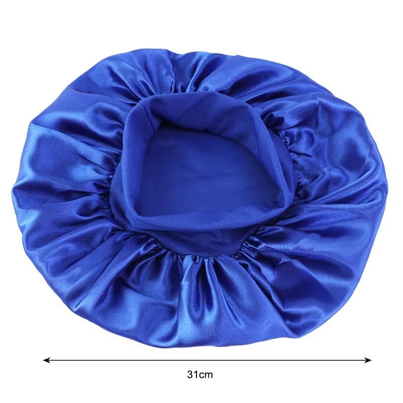 New Women's Satin Solid Wide-brimmed Sleeping Hat Unisex Head Wrap Elastic Band Cap Hair Care Bonnet Night Hat bonnet de nuit Beauty Fashion