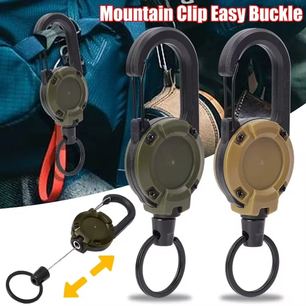 Retractable Heavy Duty Pull Reel Carabiner Strong Steel Wire Rope Buckle Spring Key Ring Outdoor Sporty attachment Keychain Tool Beauty World Shop