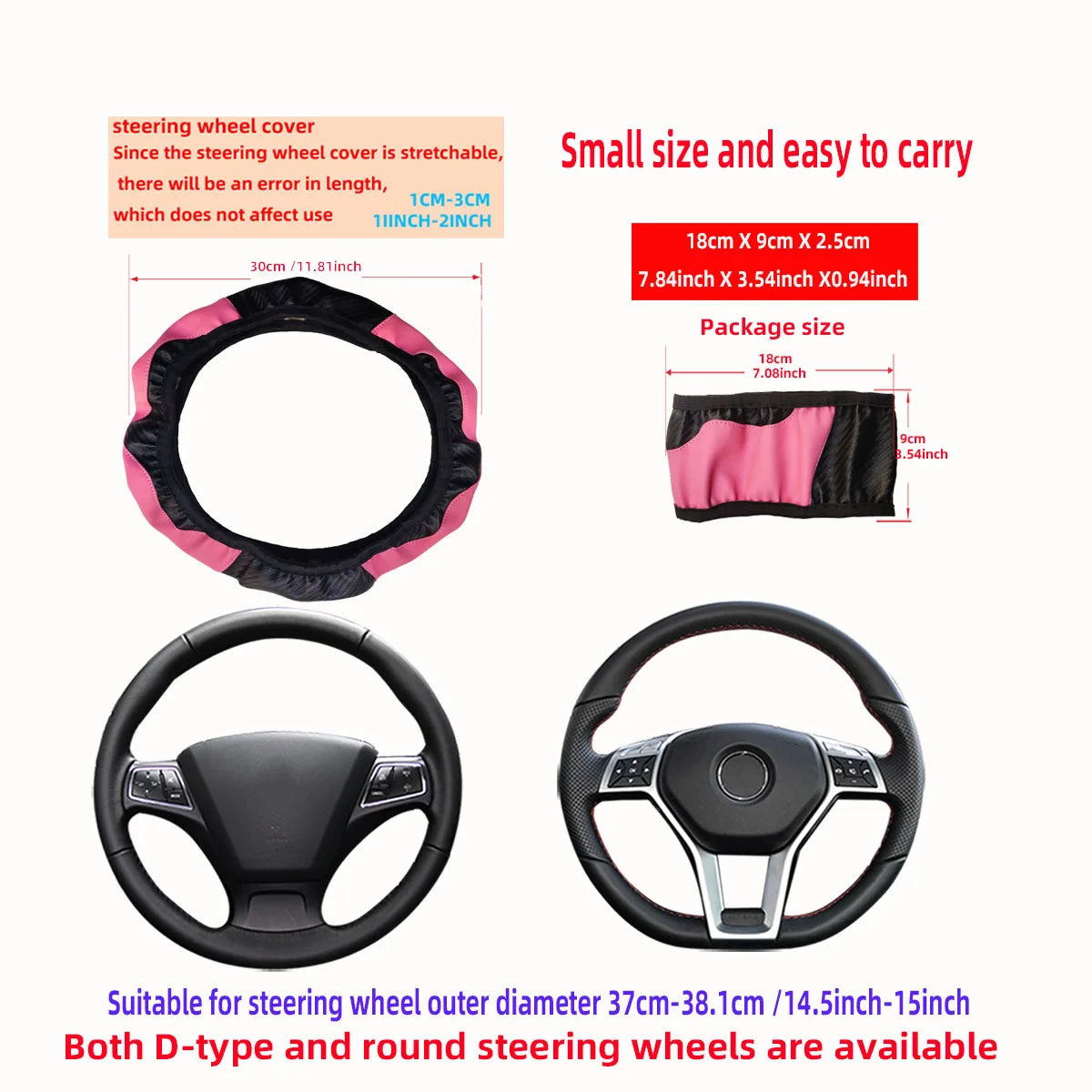 PU Carbon Fiber Leather Car Steering Wheel Cover without Inner Ring Suitable for 14.5-15 Inches of Automotive Supplies Beauty World Shop