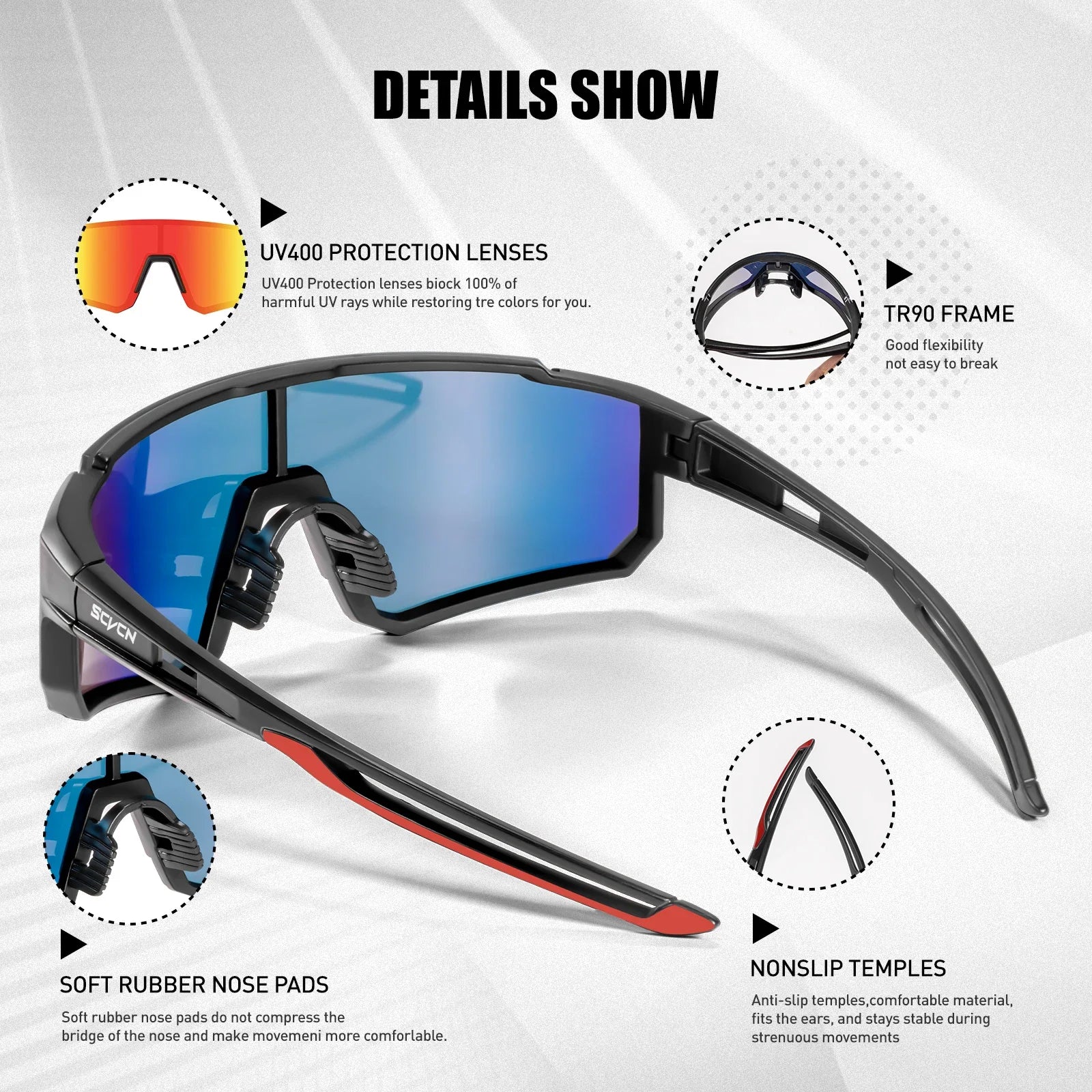 SCVCN Fashion Sunglasses for Men Sport Cycling Glasses Bike Bicycle Hiking Camping Golf UV400 Protection Glasses Women Baseball Beauty World Shop