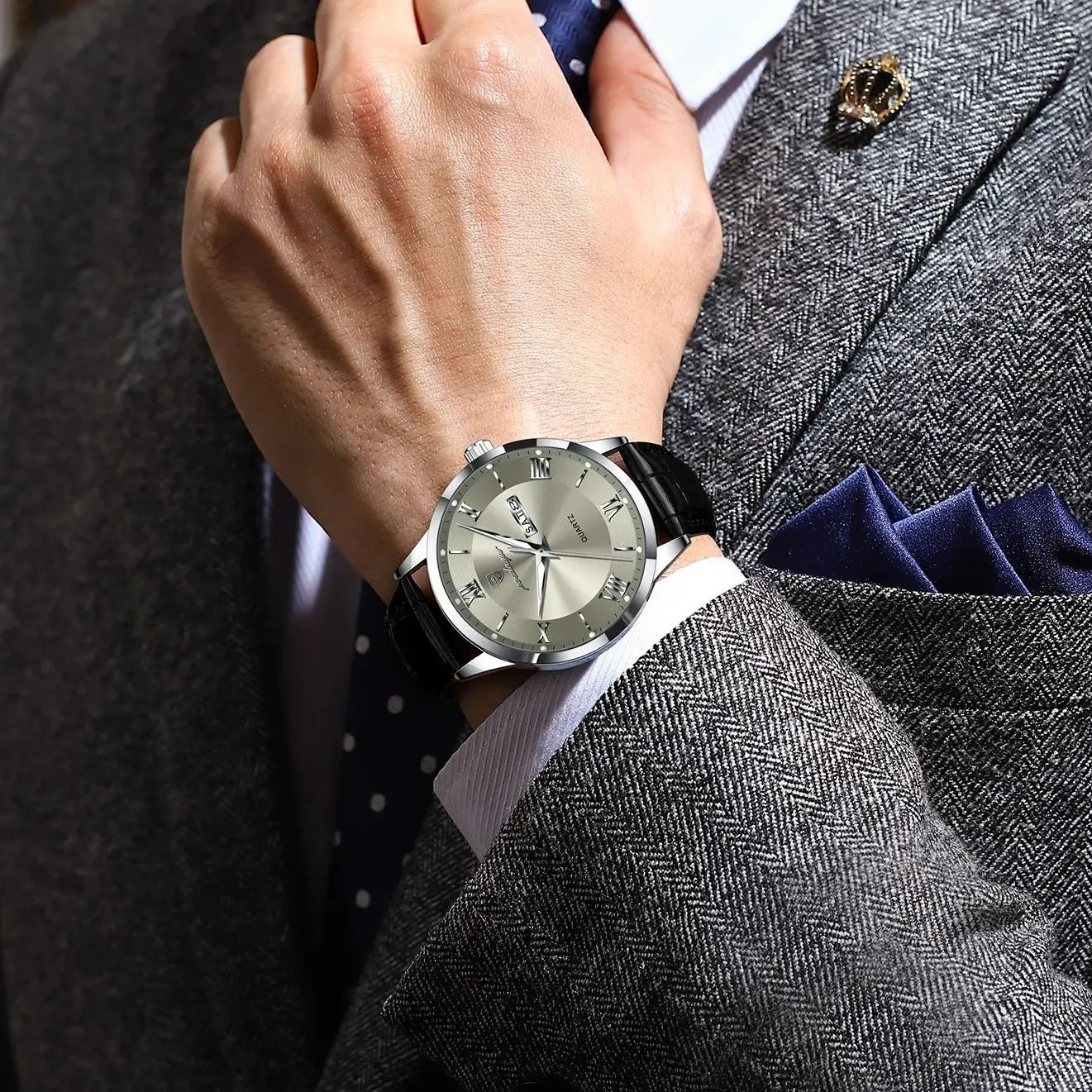 POEDAGAR Business Brand Men Clock Waterproof Luminous Date Week Fashion Man Wristwatch Leather Luxury Men's Quartz Watches Reloj Beauty World Shop
