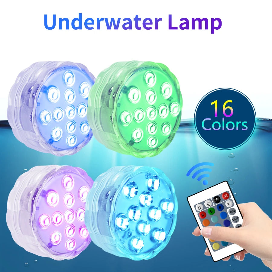 10 LEDs RGB Submersible Light Underwater Lamp Battery Operated Garden Swimming Pool Light for Wedding Party Aquarium Vase Bowl Beauty World Shop