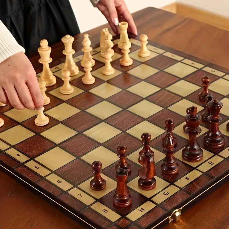 44cm/ 17.3inWooden folding chess set felt game board inside store adult gift family game board Beauty World Shop