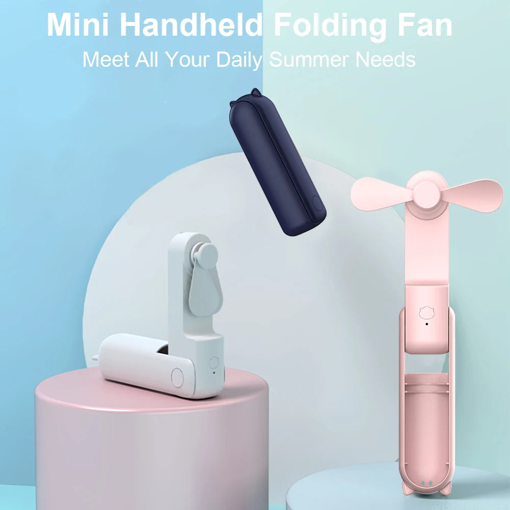 Portable Fan 2000mAh USB Rechargeable 3 Speed Mini Handheld Foldable Fan Hand Held Small Pocket Travel Fan with Handy Power Bank Beauty World Shop