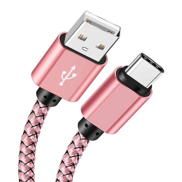 USB A to Type C Charging Cable 2A Fast Charger Nylon Data Cable 1M 2M 3M For Iphone Android Huawei Samsung TypeC Charging Device Beauty World Shop