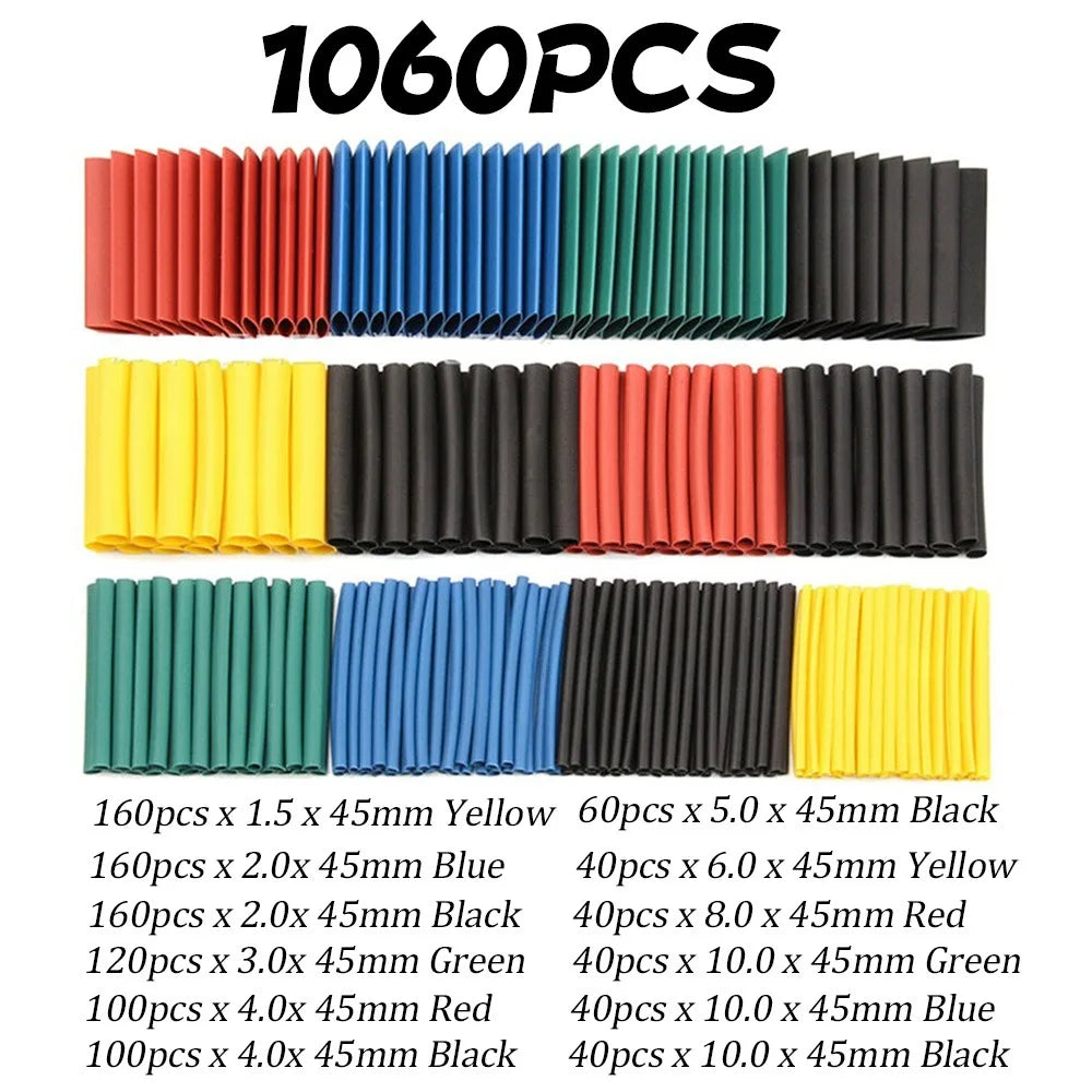 1060/530/127PCS Heat Shrink Tubing kit 2:1 Shrinkable Wire Shrinking Wrap Wire Connect Cover Cable Repair Protection Beauty World Shop