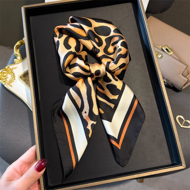Luxury 2024 Silk Print Hair Scarf Women Floral Kerchief Neck Tie Hand Wrist Foulard Shawl Wraps Head Hijab Bandana Echarpe Beauty World Shop