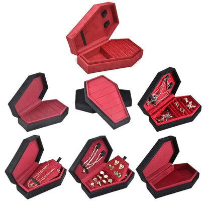 Personalized Gift Halloween Velvet Coffin Jewelry Box Ring Necklace Custom Logo Jewellery Organizer Beauty World Shop