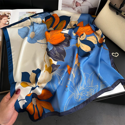 Luxury 2024 Silk Print Hair Scarf Women Floral Kerchief Neck Tie Hand Wrist Foulard Shawl Wraps Head Hijab Bandana Echarpe Beauty World Shop