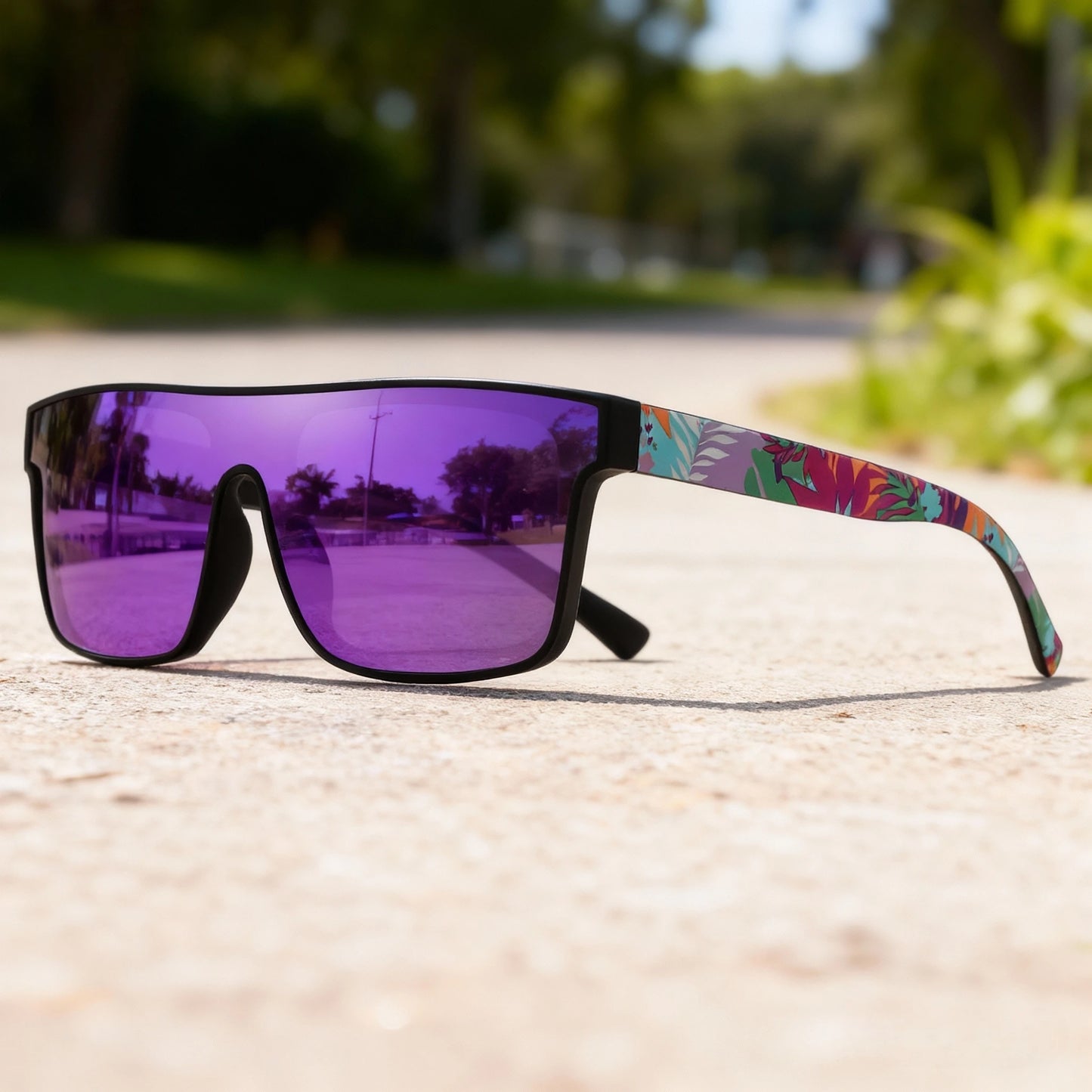 Classic Square Fashion Sports Sunglasses - Patterned Temples, Unisex for Cycling, Hiking, Travel - Perfect Gift Beauty World Shop