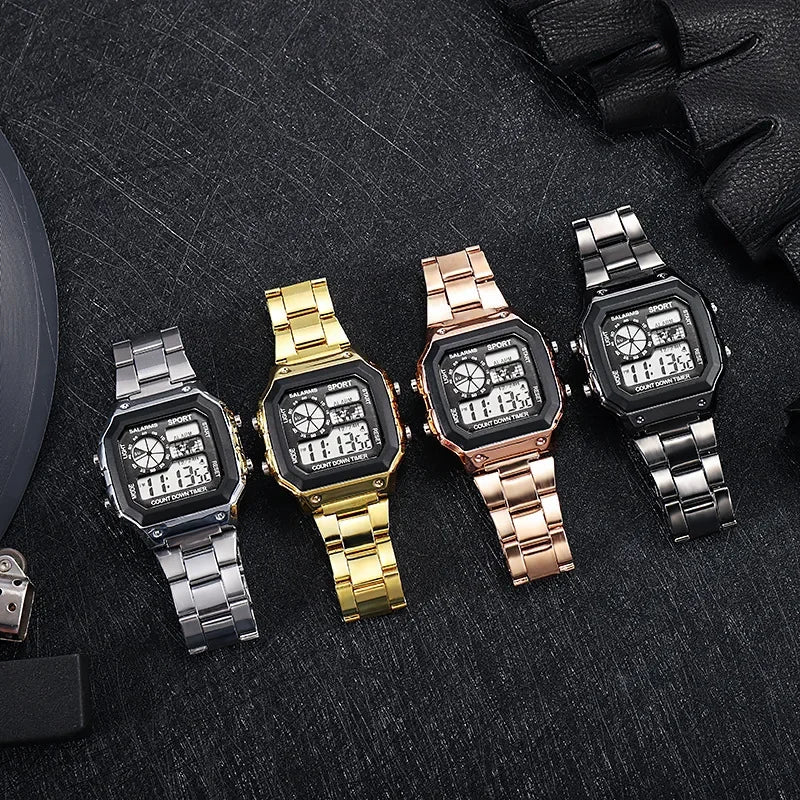 MAYZHISU Classic Men's Digital Watches Luxury Stainless Steel Strap Sport Watches Men Military Clock LED Sport Wristwatch Beauty World Shop