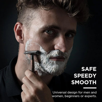 Double Edge Safety Razor, Zinc Alloy Handle Razor with 5 Swiss Stainless Steel Blades, Heavy Duty Eco-Friendly Razor f Beauty World Shop