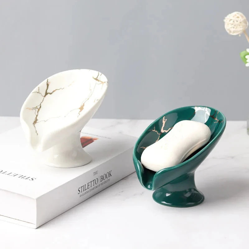 New 1 ceramic Leay shower soap holder, bathroom and kitchen supplies shape box, drain hole tray, storage board Beauty World Shop
