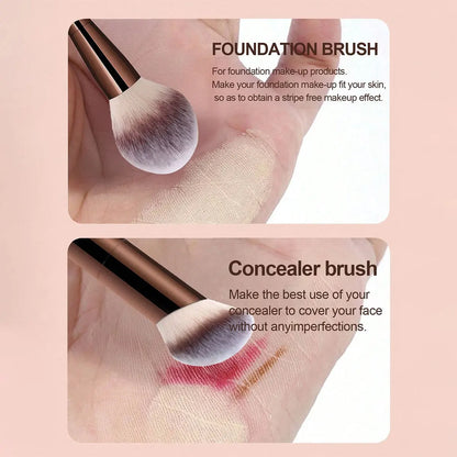 7pcs Professional Makeup Brush Set, Includes: 4pcs Dual-Ended Face Brushes, 1pc Angled Brush, 1pc Short Handle Foundation Brush, Beauty World Shop