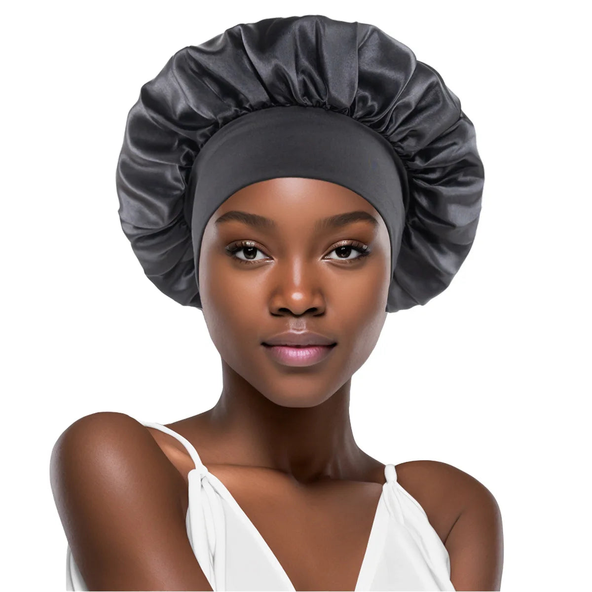1PC Women's Satin Solid Bonnets Wide-brimmed Night Sleeping Bathing Hat Unisex Head Wrap Elastic Band Cap Hair Care Bonnet. Beauty World Shop
