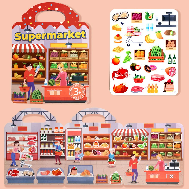 1 Book Jelly Sticker Book Quiet Book DIY Fun for Children's Scene Stickers Repeatedly Paste Puzzle Sticker Book Beauty World Shop