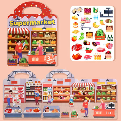 1 Book Jelly Sticker Book Quiet Book DIY Fun for Children's Scene Stickers Repeatedly Paste Puzzle Sticker Book Beauty World Shop