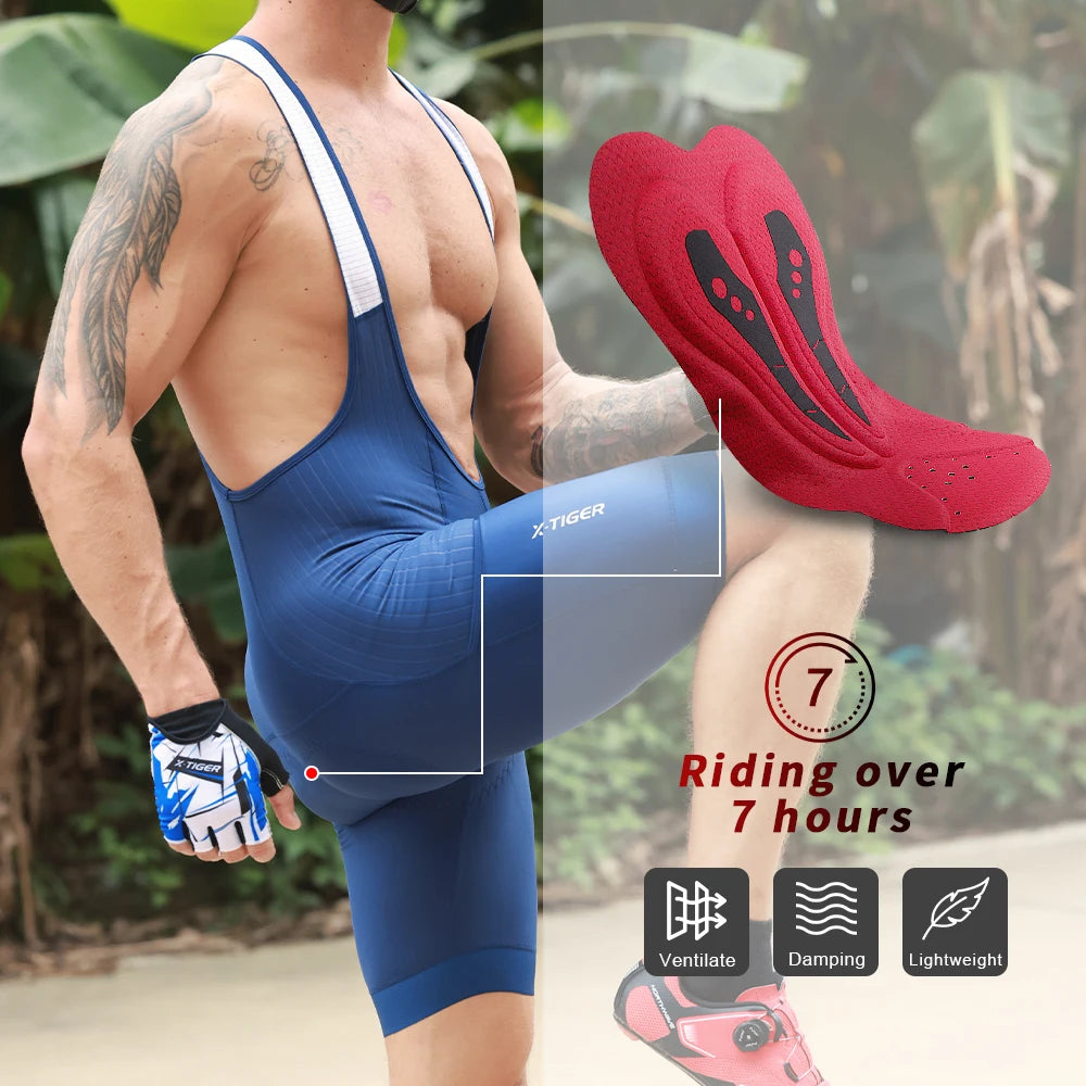 X-TIGER Men's Cycling Shorts Long Distance Riding Bib Shorts Pro Men's Cycling Shorts High Density Foam Cushion 5 CM Leg Gripper Beauty World Shop