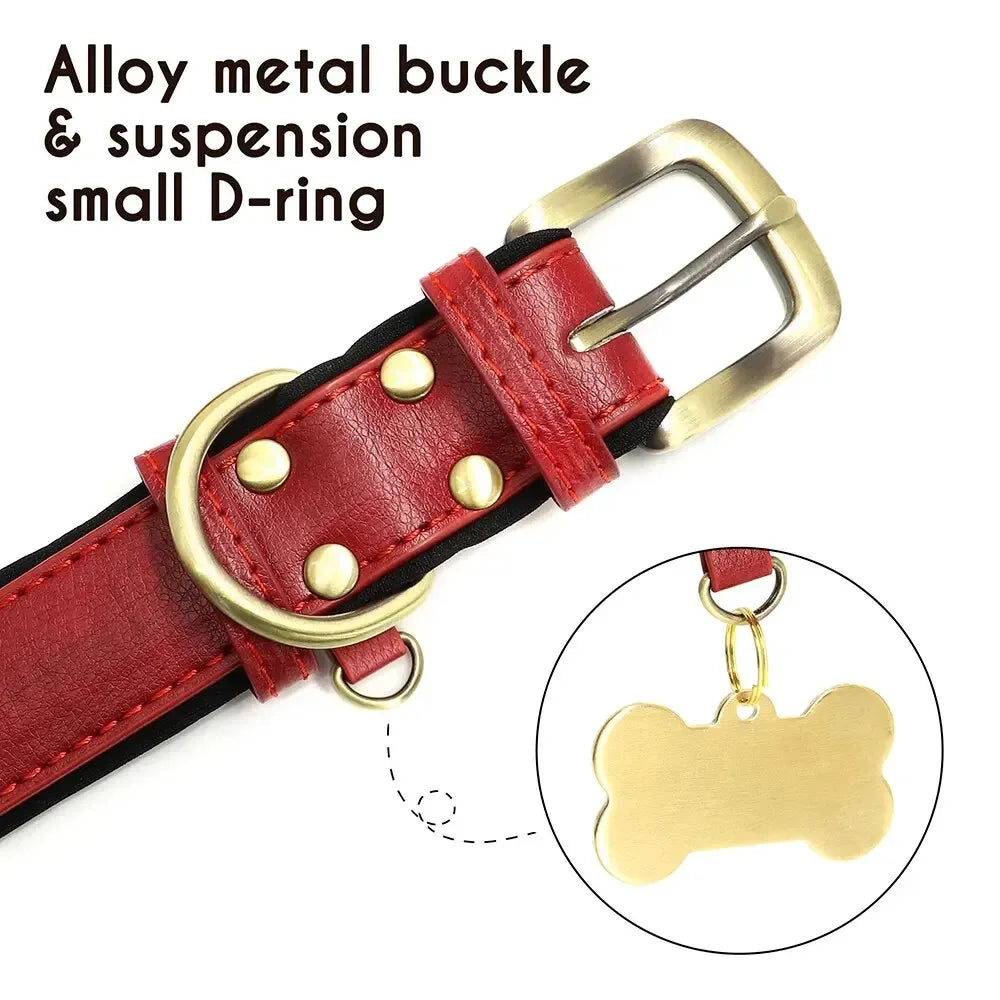 Personalized Customized Leather ID Nameplate Dog Collar Soft Padded Dogs Collars Free Engraving Name for Small Medium Large Dogs Beauty World Shop