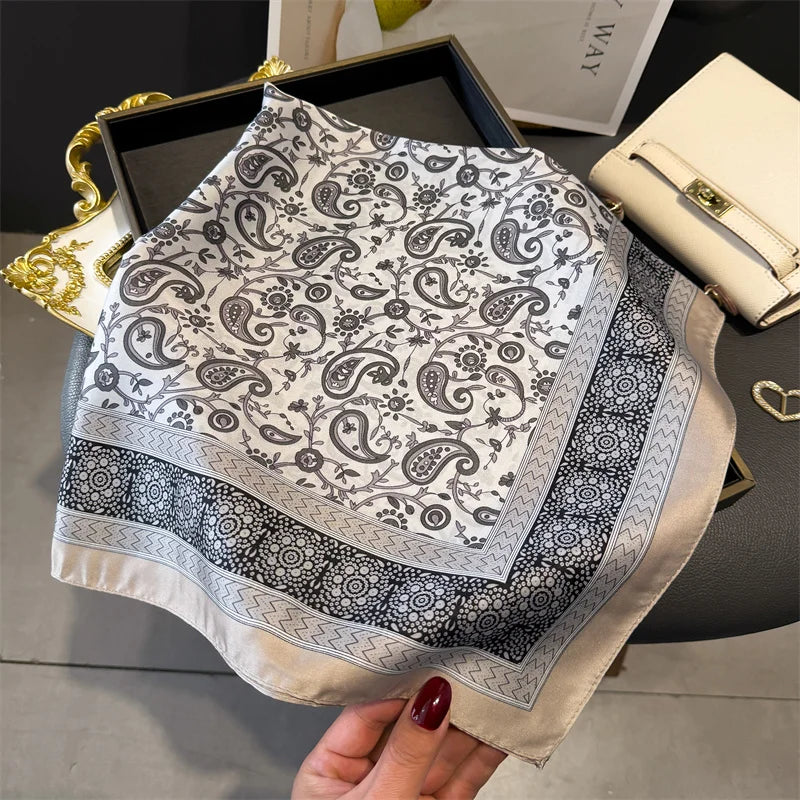Luxury 2024 Silk Print Hair Scarf Women Floral Kerchief Neck Tie Hand Wrist Foulard Shawl Wraps Head Hijab Bandana Echarpe Beauty World Shop