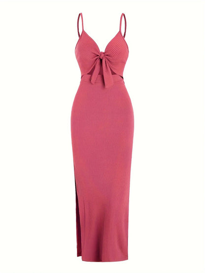 Europe and America knit simple sleeveless suspender dress in spring and summer, leaking back and sexy long skirt with neck. Beauty World Shop