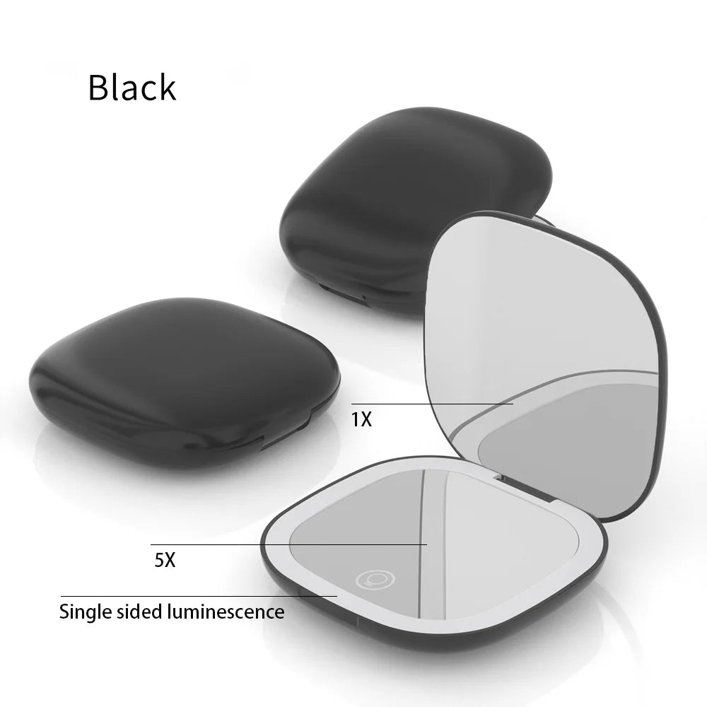 Mini Compact Foldable Pocket Hand Led Makeup Mirror With Led Light 5x/10x Magnification Rechargeable And Small Beauty World Shop