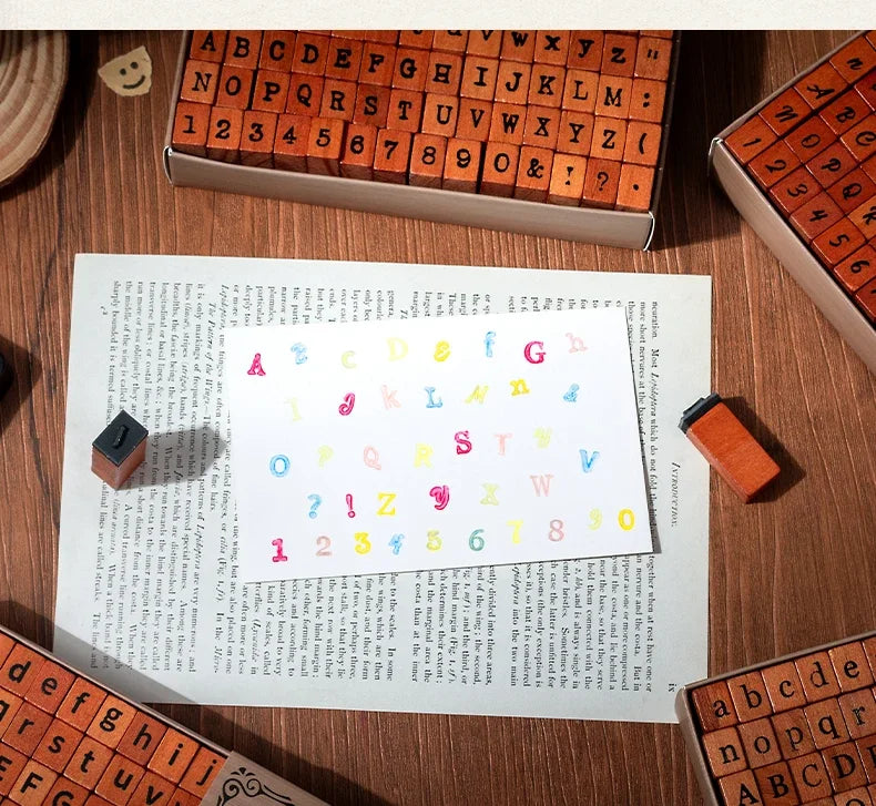 Journal GO 70pcs/set Wooden Rubber Alphabet Letter Number Stamp Set for Card Collage Junk Journal Scrapbooking DIY Standard Seal Beauty World Shop
