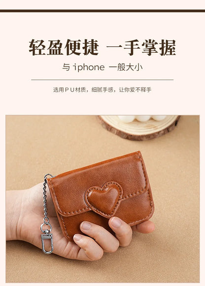 PULeather Card Holder Purse Women Cute Heart Shaped Small Wallet Multi-card Anti-magnetic Card Holder Travel Cash Coin Bag Beauty World Shop