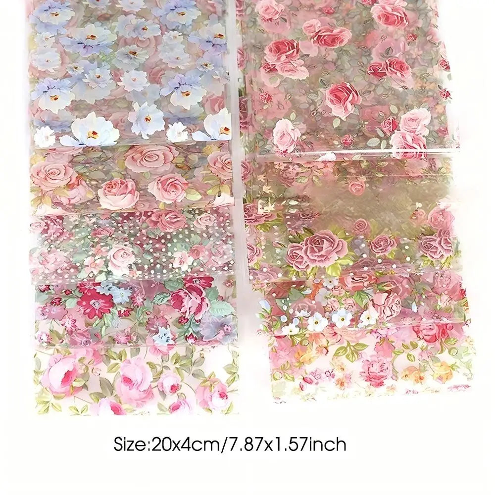 10PCS Mixed Nail Art Foils Transfer Sticker Set Rose Flower Designs Floral Starry Sky Nail Wraps Wedding Summer Manicure Decor Beauty World Shop