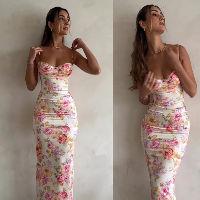 New Floral Suspender Split Slim Sleeveless Patry Beach Style Spaghetti Strap Dress Women Clothes Mini Dress 2024 Summer Beauty World Shop