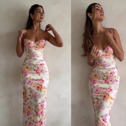 New Floral Suspender Split Slim Sleeveless Patry Beach Style Spaghetti Strap Dress Women Clothes Mini Dress 2024 Summer Beauty World Shop