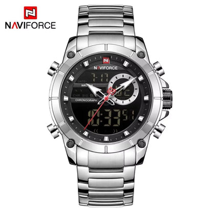 NAVIFORCE 9163 Luxury Original Sport Wrist Watch For Men Quartz Steel Waterproof Dual Display Military Watches Relogio Masculino Beauty World Shop