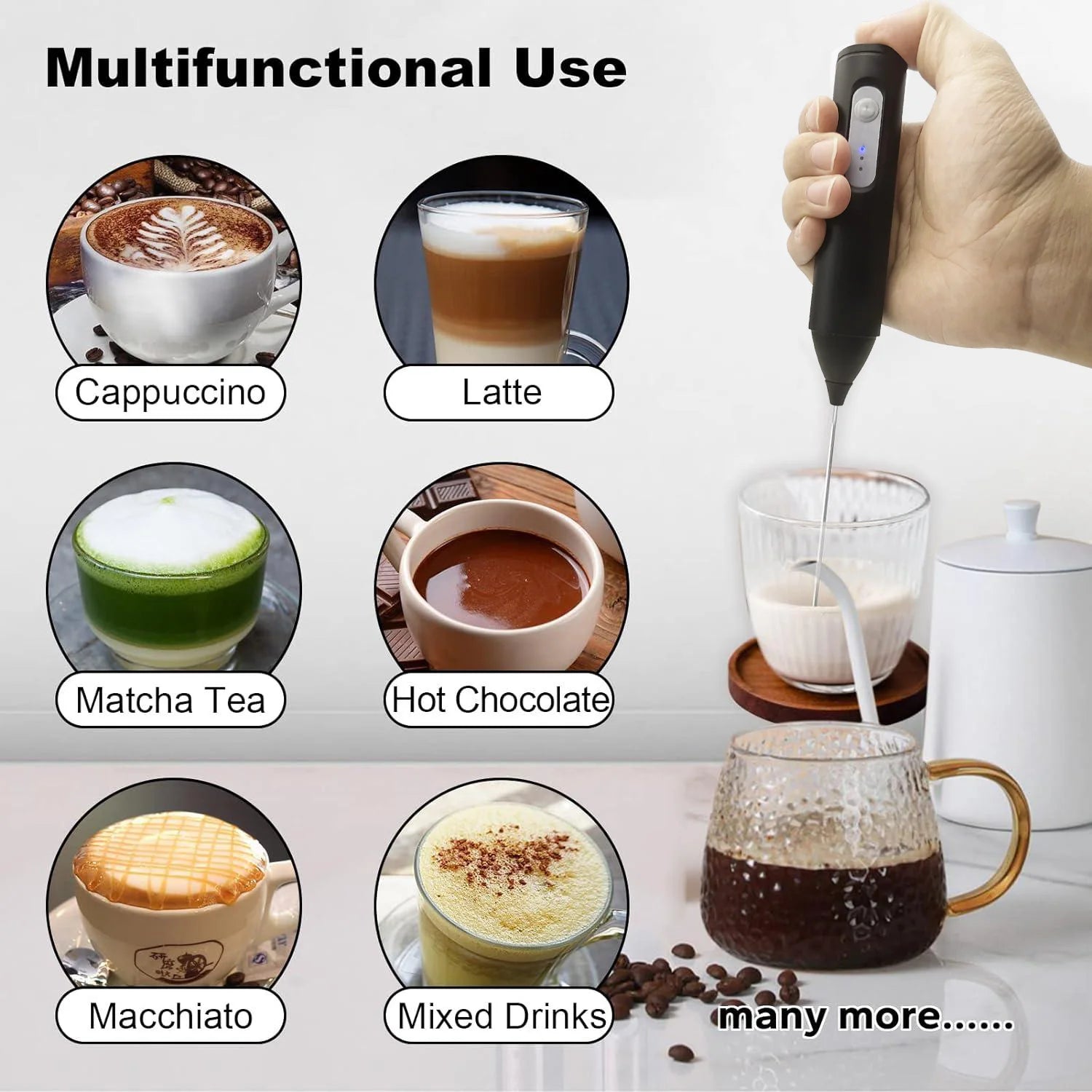 MINI Milk Frother USB Rechargeable 3 Speeds Foam Maker Coffee Whisk Mixer Electric Handle Blender Egg Beater Beauty World Shop