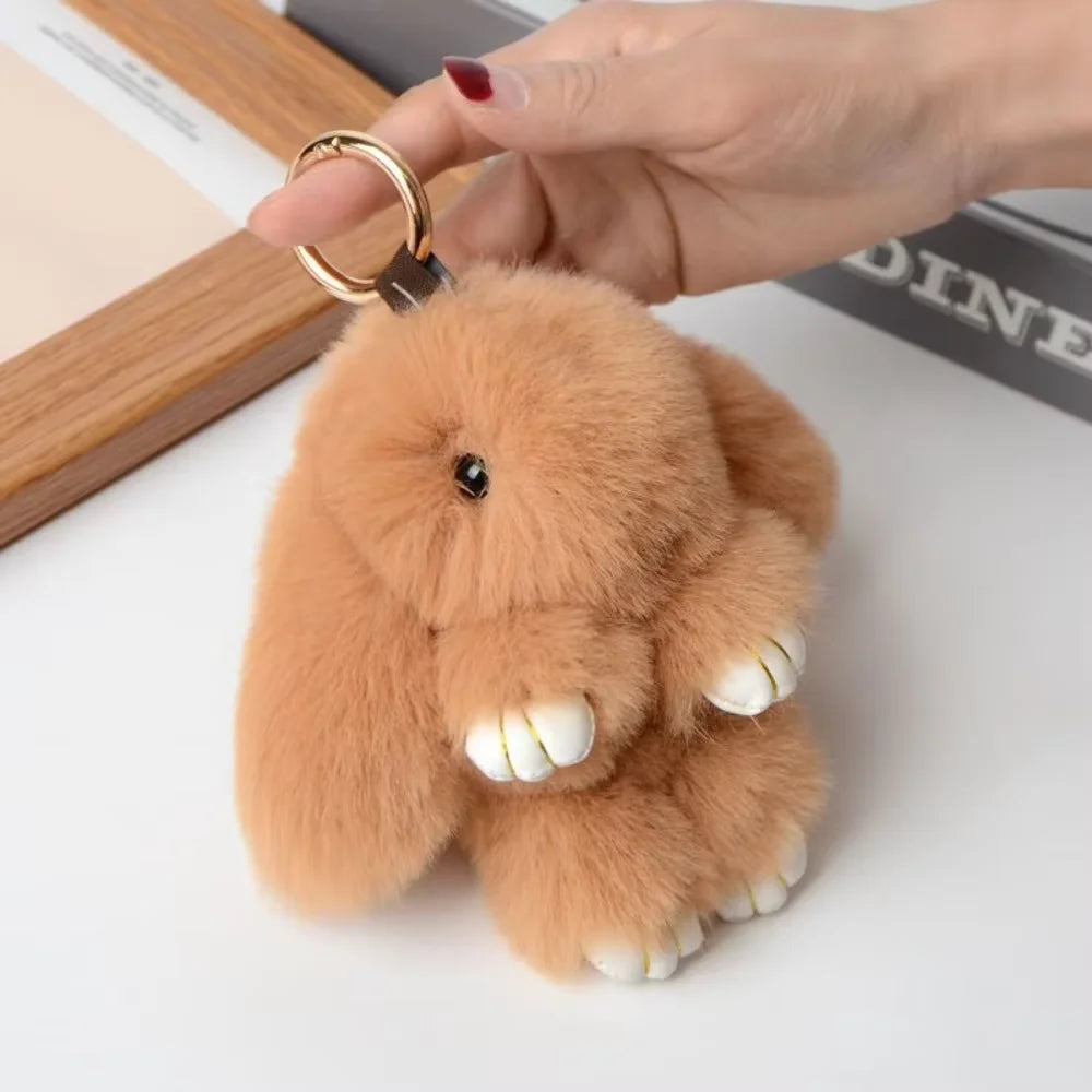 Fluffy Bunny Keychain - Plush Play Dead Rabbit Doll with Bow, Cute Animal Keychain Toy for Kids Girls, Soft Furry Gift Beauty World Shop