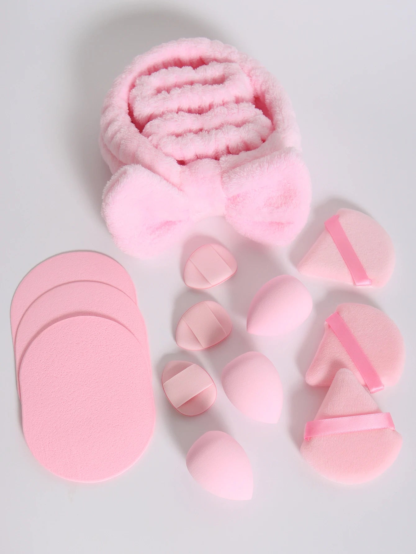 15Pcs Multi-Colored Fluffy Headband and Makeup Sponge Set-Sweet Style, Perfect Beauty Assistant Beauty World Shop