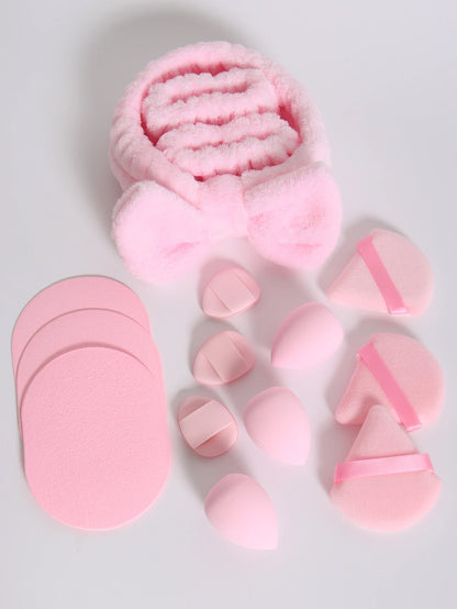 15Pcs Multi-Colored Fluffy Headband and Makeup Sponge Set-Sweet Style, Perfect Beauty Assistant Beauty World Shop