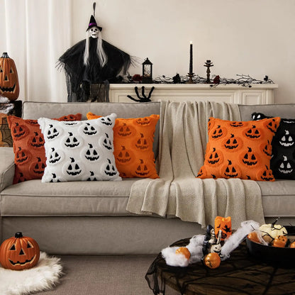 Fall Halloween Throw Pillow Covers 18x18 Decorative Pumpkin Pattern Pillowcase Soft Plush Faux Wool Cushions for Home Sofa Couch Beauty Trend Shop