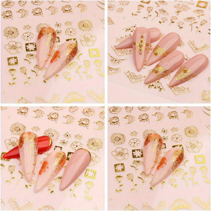 30 Sheets Golden Floral Nail Art Stickers - 3D Self-Adhesive Shimmering Leaf & Flower Designs for DIY Manicure Beauty World Shop