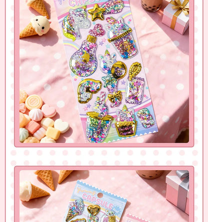 Kawaii Capsule Sparkling 3D Stickers Scrapbooking Diy Journal Stationery Sticker Cute Deco Art School Supplies Beauty World Shop