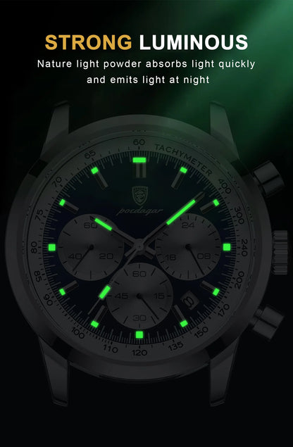 POEDAGAR Top Brand Men's Quartz Watch Waterproof Luminous Chronograph Military Man Watch Luxury Fashion Leather Watches For Men Beauty World Shop