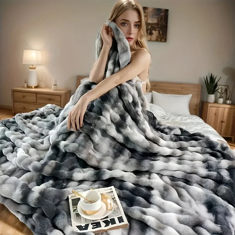[Cozy|Faux Rabbit] Soft, Warm, 1pc Cozy Faux Rabbit Fleece Blanket | Throw for Bedroom, Guest Room, Living Room, Student Dormito Beauty World Shop