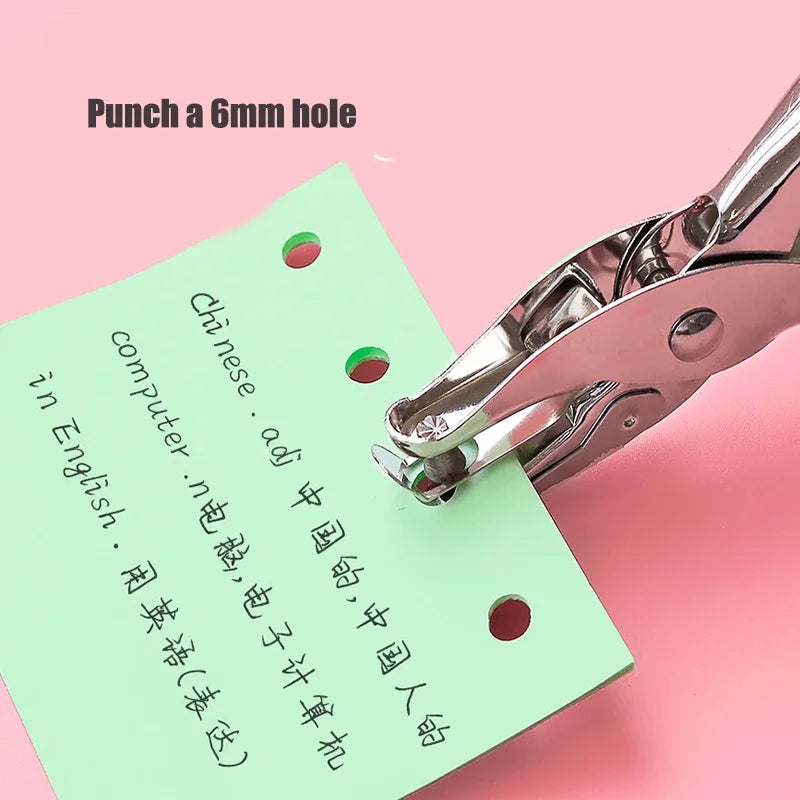 3/6MM Punching Machine Round Hole Paper Stationery Loose-leaf Book Document Binding Punching Cute Manual and Handcrafted Beauty World Shop