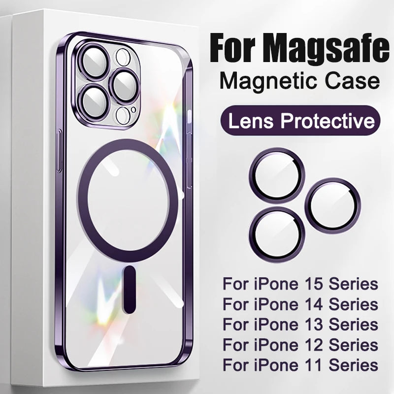 Plating Soft TPU Full Lens Protect Case for iPhone 13 14 12 11 15 Pro Max Plus Magsafe Magnetic Phone Case Wireless Charge Cover Beauty World Shop