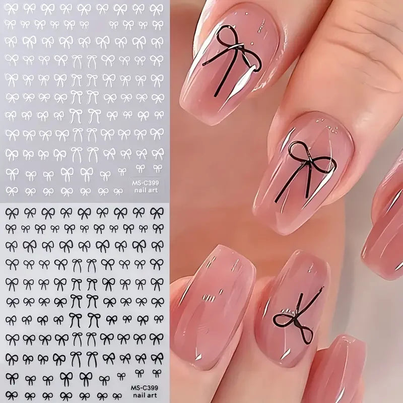 1/2pcs Black White Pink Mini Bowknot Design Nail Art Sticker Self Adhesive Lace Ribbons Bow Butterfly Decals Nail Art Decoration Beauty World Shop