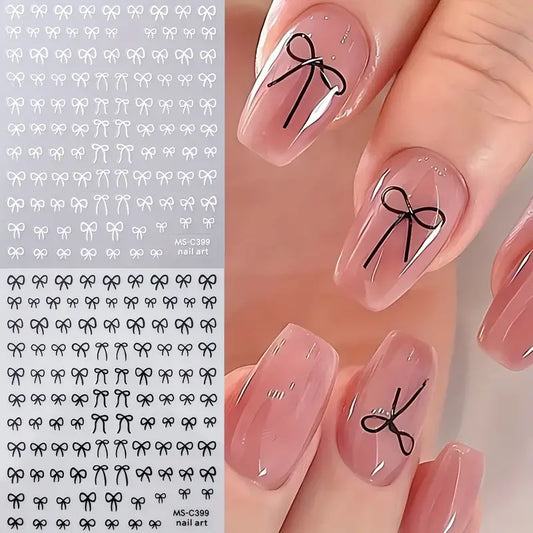 1/2pcs Black White Pink Mini Bowknot Design Nail Art Sticker Self Adhesive Lace Ribbons Bow Butterfly Decals Nail Art Decoration Beauty World Shop