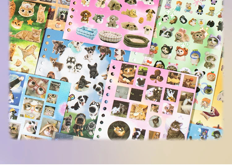 Cute Pets Theme Sticker Book 30 Sheets/Bag with Ring Binding for Scrapbooking DIY Collage Material Background Decoration Beauty World Shop