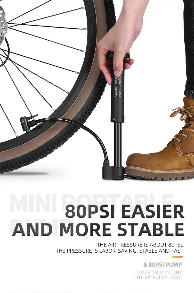 WEST BIKING MTB Bicycle Pump 80 PSI Bike Manual Air Pump Balloon Tire Inflator Schrader Valve Floor Pump Cycling Accesories Beauty World Shop