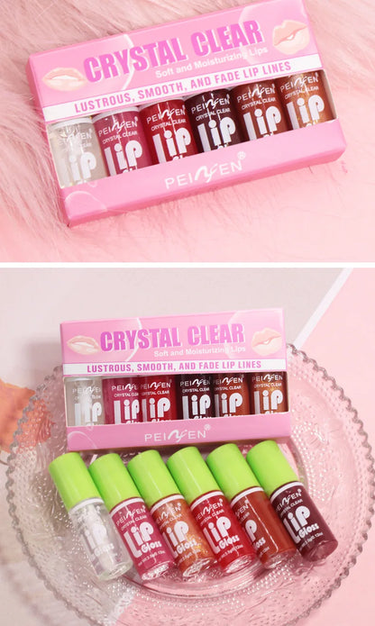 6 Pieces Glass Mirror Lip Gloss Set Hydrating Lightweight Lip Balm Glossy Shimmer Sheer Tint Peach Cherry Pink Beauty World Shop