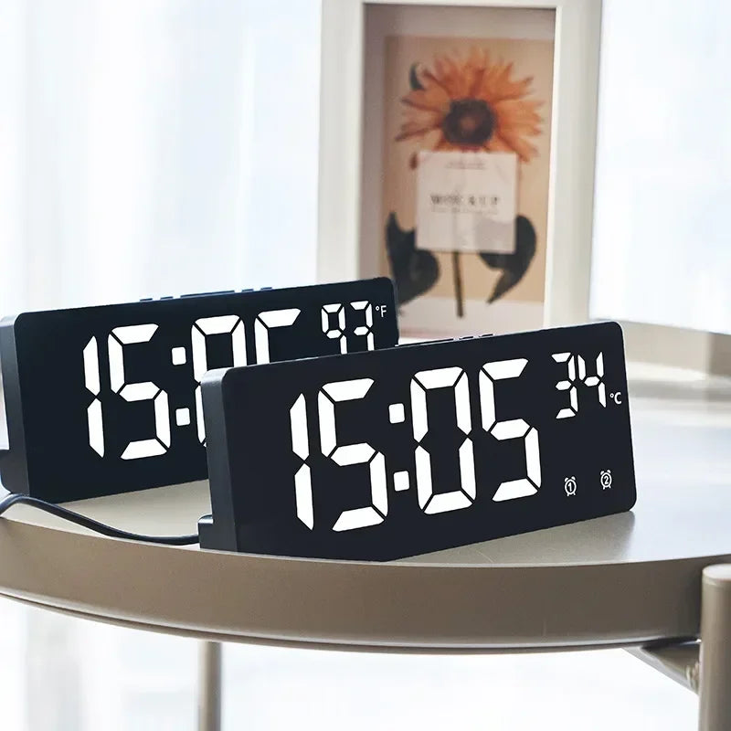 Voice Control Digital Alarm Clock Temperature Dual Alarm Snooze Desktop Table Clock Night Mode 12/24H LED Clock Watch Desk Clock Beauty World Shop